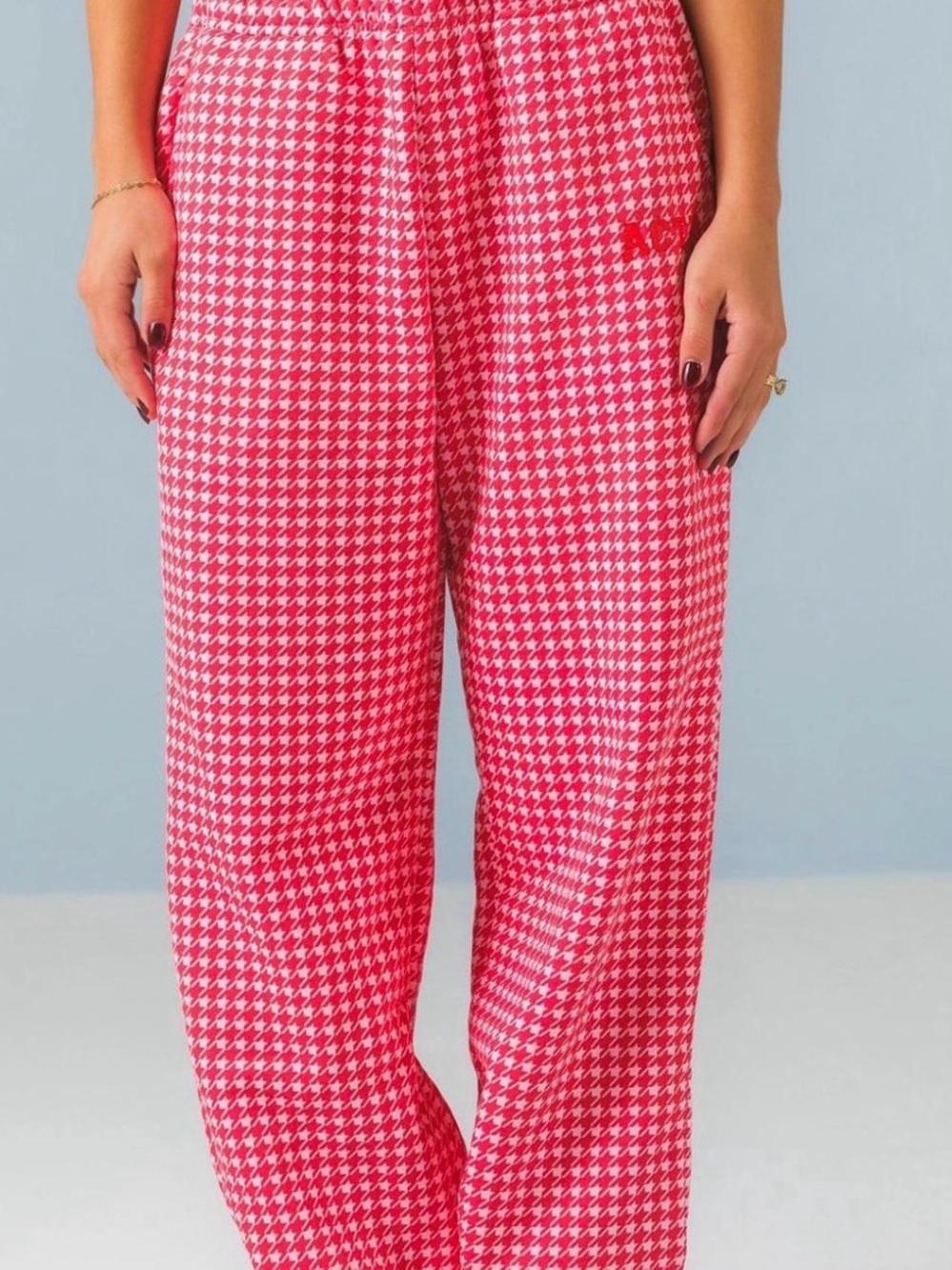 NWT ACTA Wear Pink & Red Houndstooth Straight Leg Sweatpants - Large